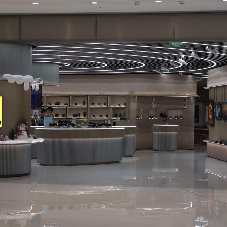 Modern shopping mall interior with family areas